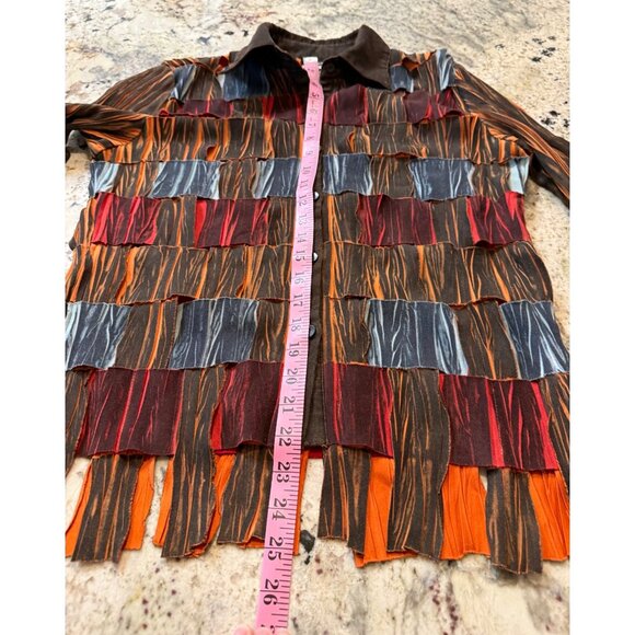 VTG Fantazia Artsy M Weaved Long Sleeve button up Shirt patchwork Hippie Y2k - Picture 6 of 10